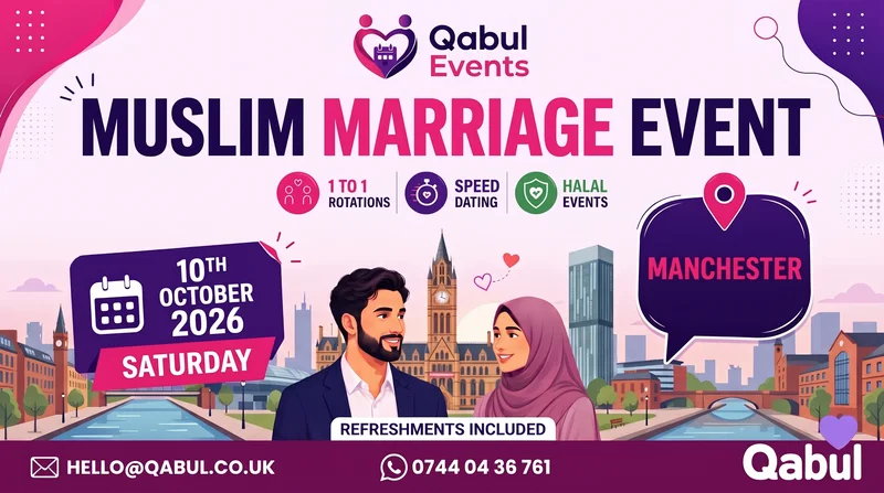 Cover image for Manchester - MUSLIM MARRIAGE EVENT | 1-to-1 Single Muslim Meetup | 10 Oct
