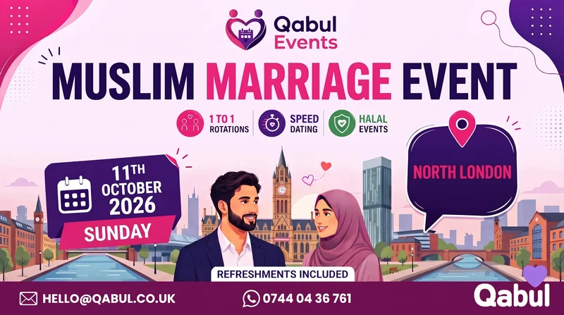 Cover image for North London - MUSLIM MARRIAGE EVENT | 1-to-1 Single Muslim Meetup | 11-OCT