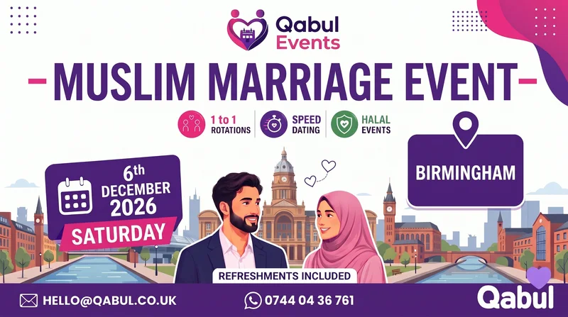 Cover image for Biggest Single Muslim Marriage Event Birmingham - powered by Qabul