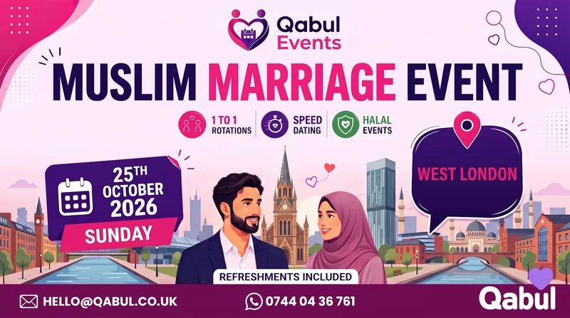 Cover image for West London - MUSLIM MARRIAGE EVENT | 1-to-1 Single Muslim Meetup | 25 Oct